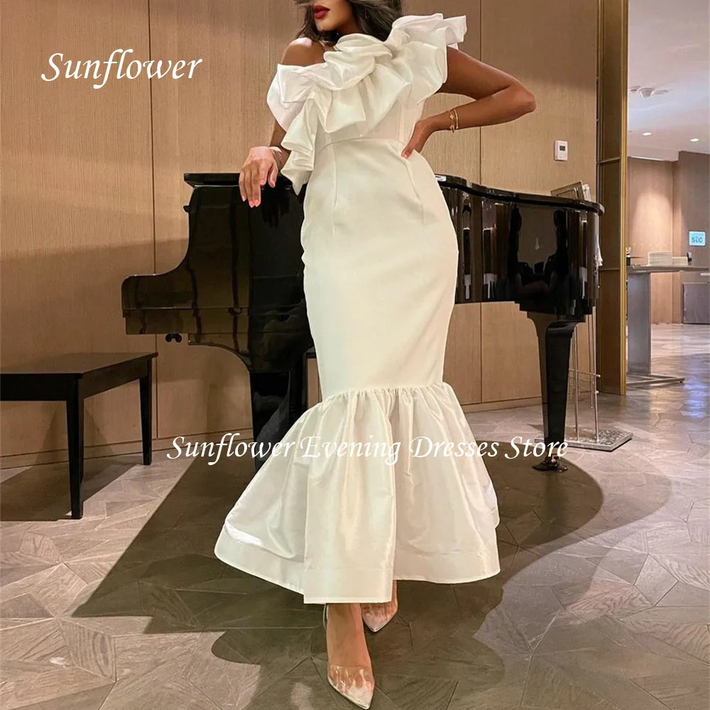 

Sunflower One-Shoulder Prom Gown Ruffles Mermaid Evening Dress Slim Satin Party Dress 2023 Backless Ankle-Length customized