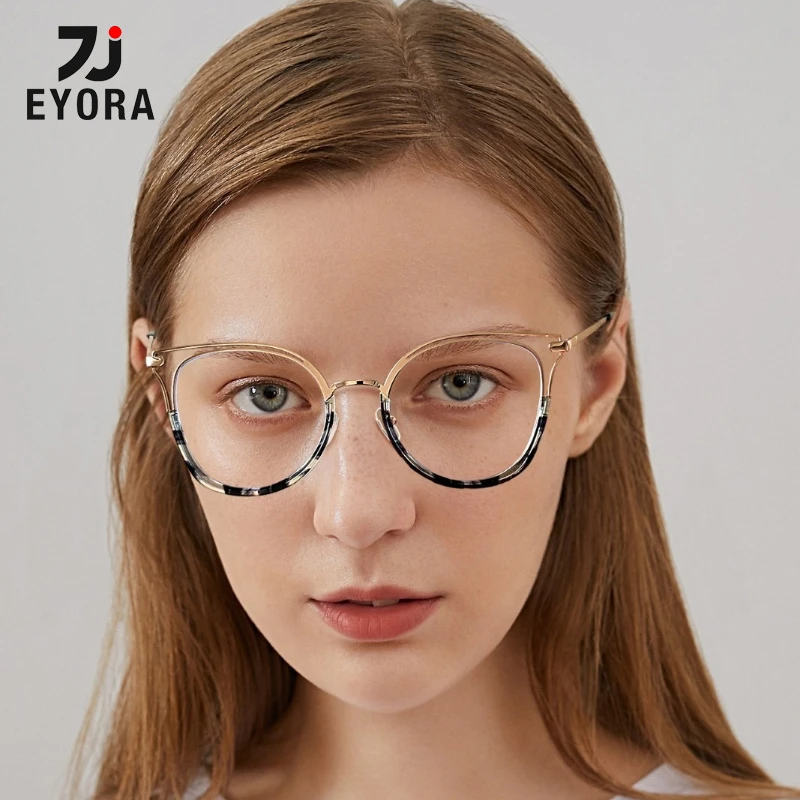 

EYORA Fashion Metal Round Full Rim Women Reading Glasses Anti Blue Ray Myopia Eyewear Photochromic Prescription Eyewear Lens