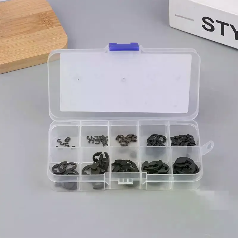 120PCS Black Stainless Steel Retaining Circlip Set Snap Ring E-Clip Washer Assortment For Shaft Fastener M1.5-M10