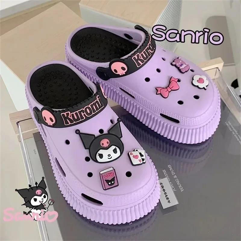 Miniso Kuromi Cartoon Girls Sandals Kawaii My Melody  Cinnamoroll Anime Student EVA Thick Bottom Beach Hole Shoes Gift For Girls