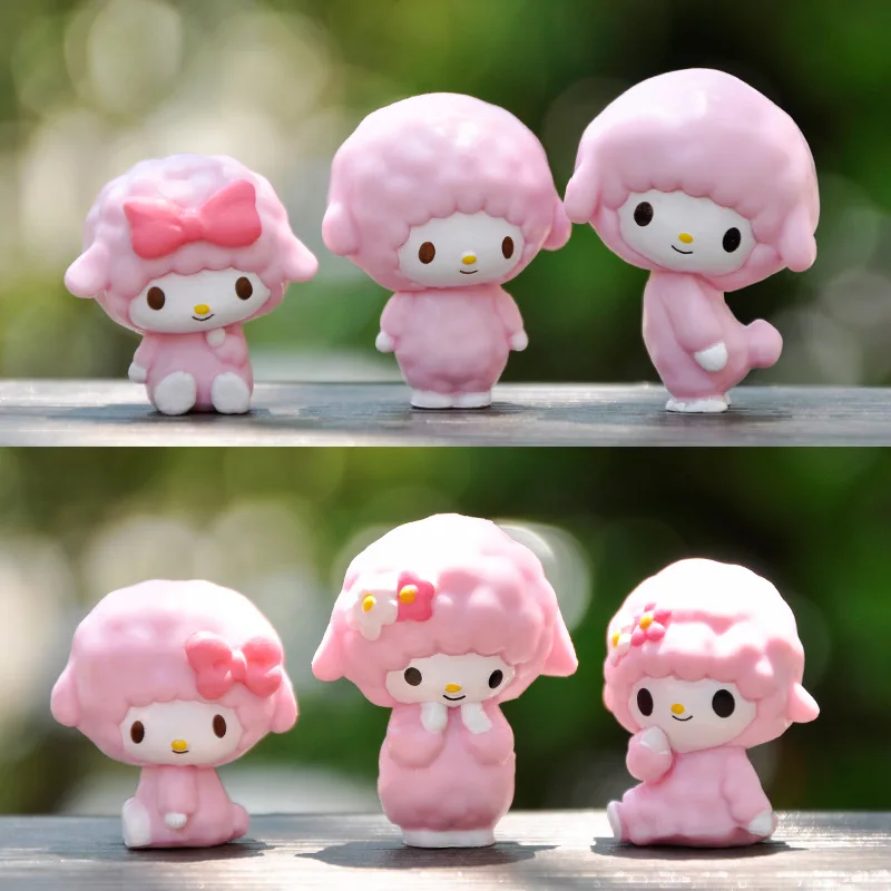 Kawaii Sanrio My Sweet Piano Cartoon Figure My Melody Sheep Toys Diy Cake Decoration Accessories Model Doll Pvc Kids Gifts 6Pcs