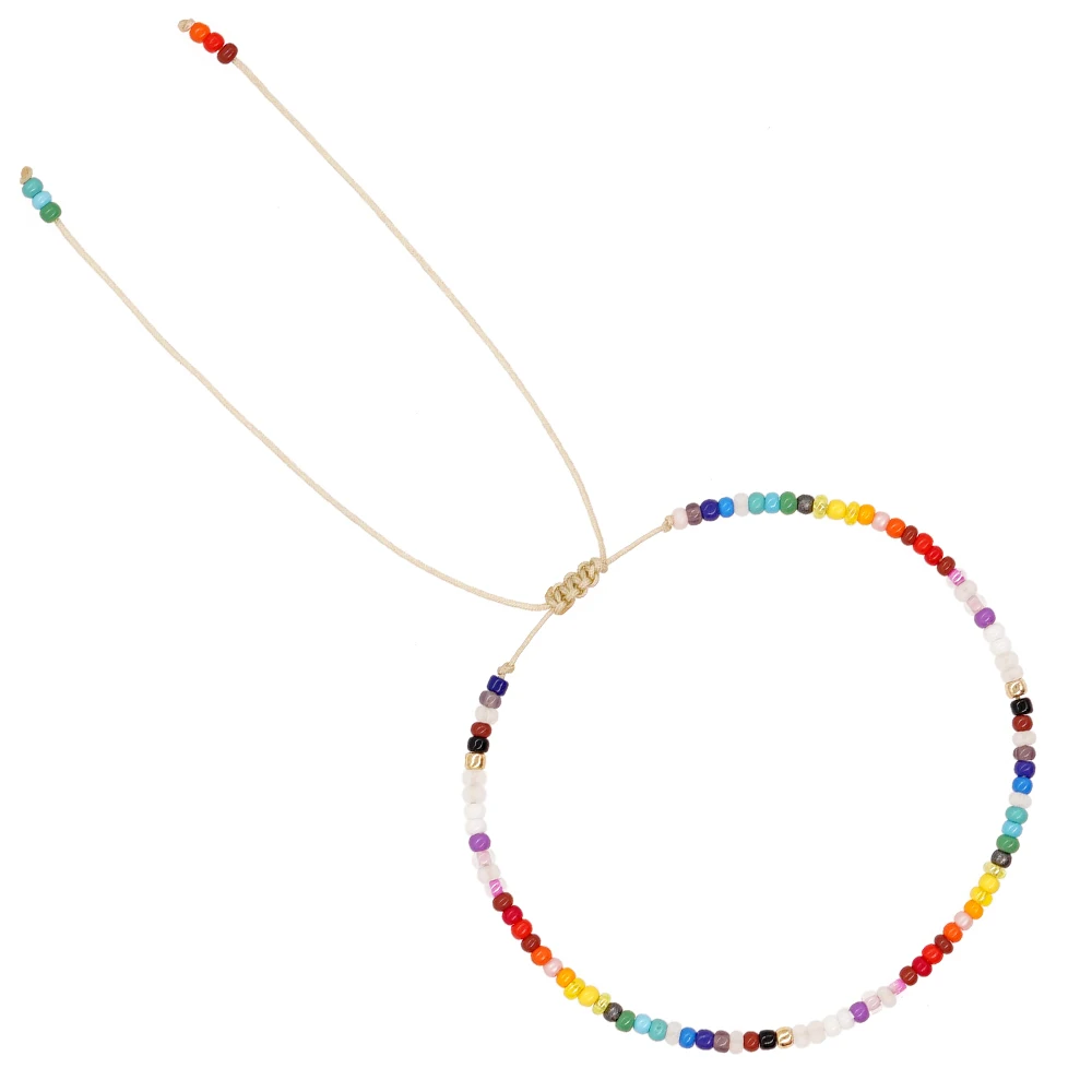 Go2boho – Bracelet de perles de verre style Boho, fait à la main, petites perles arc-en-ciel, chaîne d'énergie porte-bonheur, cordon réglable, bijoux à la mode pour femmes