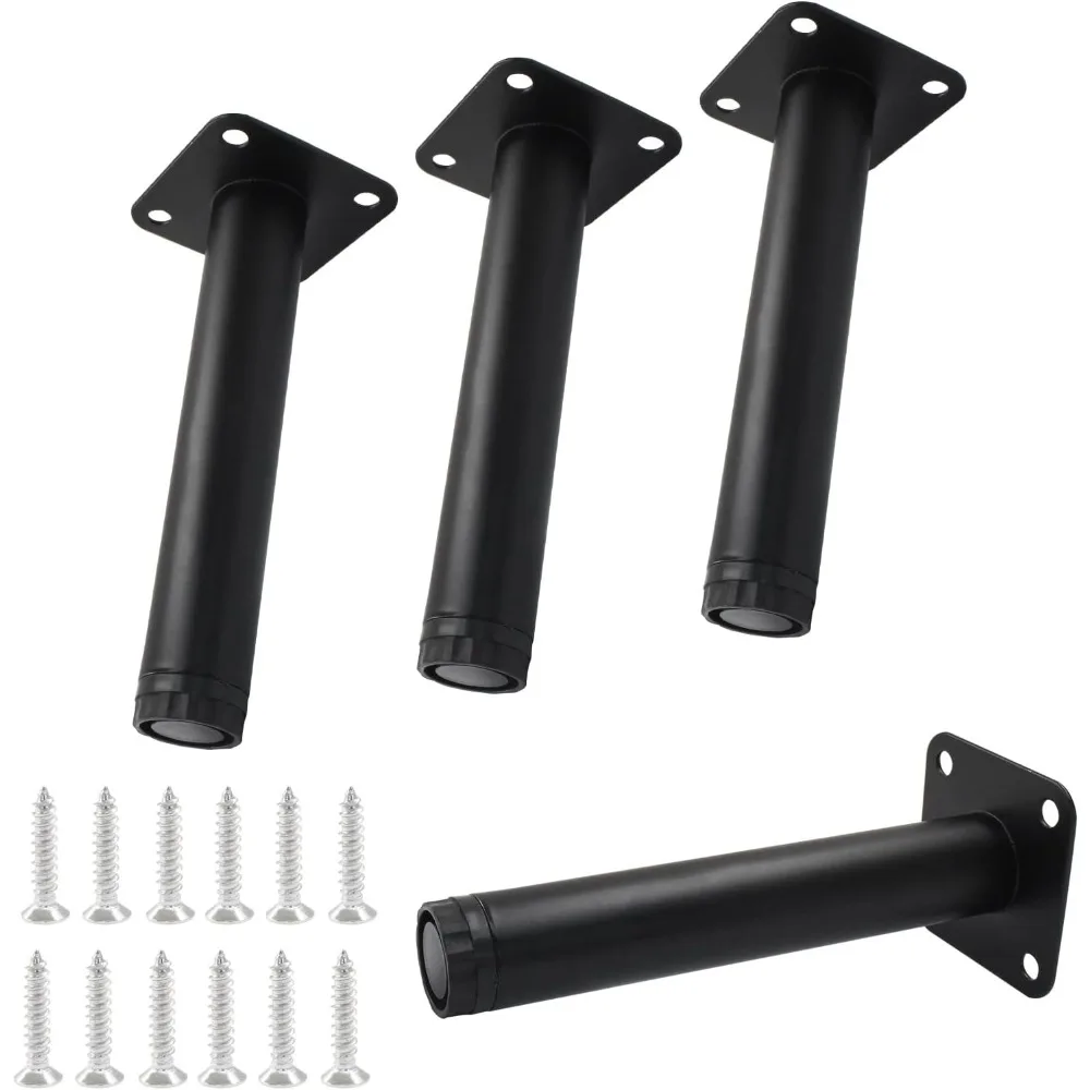 

6 Inch Furniture Legs Set of 4, Adjustable Cabinet Legs Metal Furniture Feet, Black Furniture Support with Screws for Sofa, Cabi