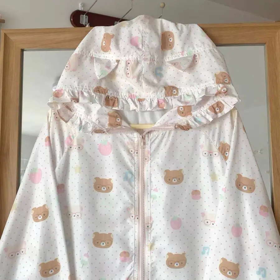 Fungus Hooded Long Sleeve Top Kawaii Cartoon Print Loose Casual Thin Sun-protective Shirt Y2k Sweet Girls Stylish Coats Summer