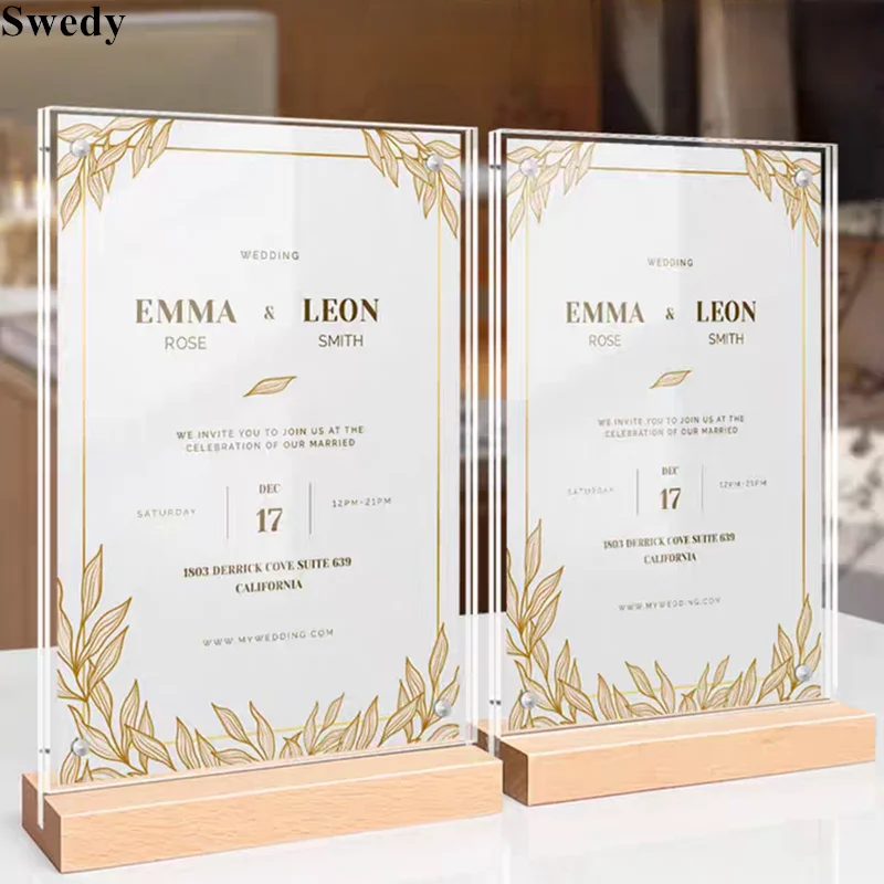 A4 210X297 มม.ไม้แม่เหล็กผู้ถือป้ายอะคริลิค 8.5X11 ตารางขาตั้งร้านอาหาร Flyer เมนูกระดาษผู้ถือกรอบรูป