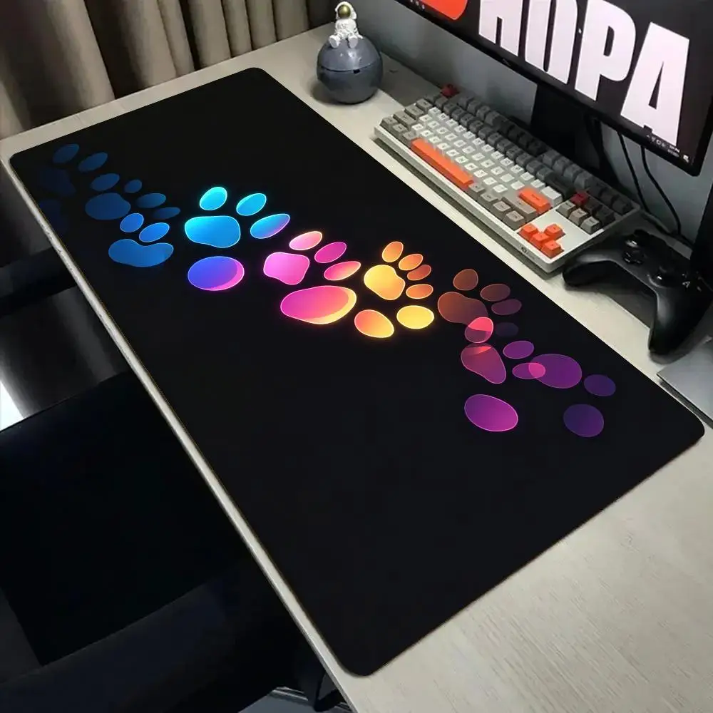 Colorful Gradient Cat Paw Mouse Pad Desk Mat with Stitched Edge XXL Mousepads Rubber Anti-slip Gamer Keyboard Rug Gaming Mats