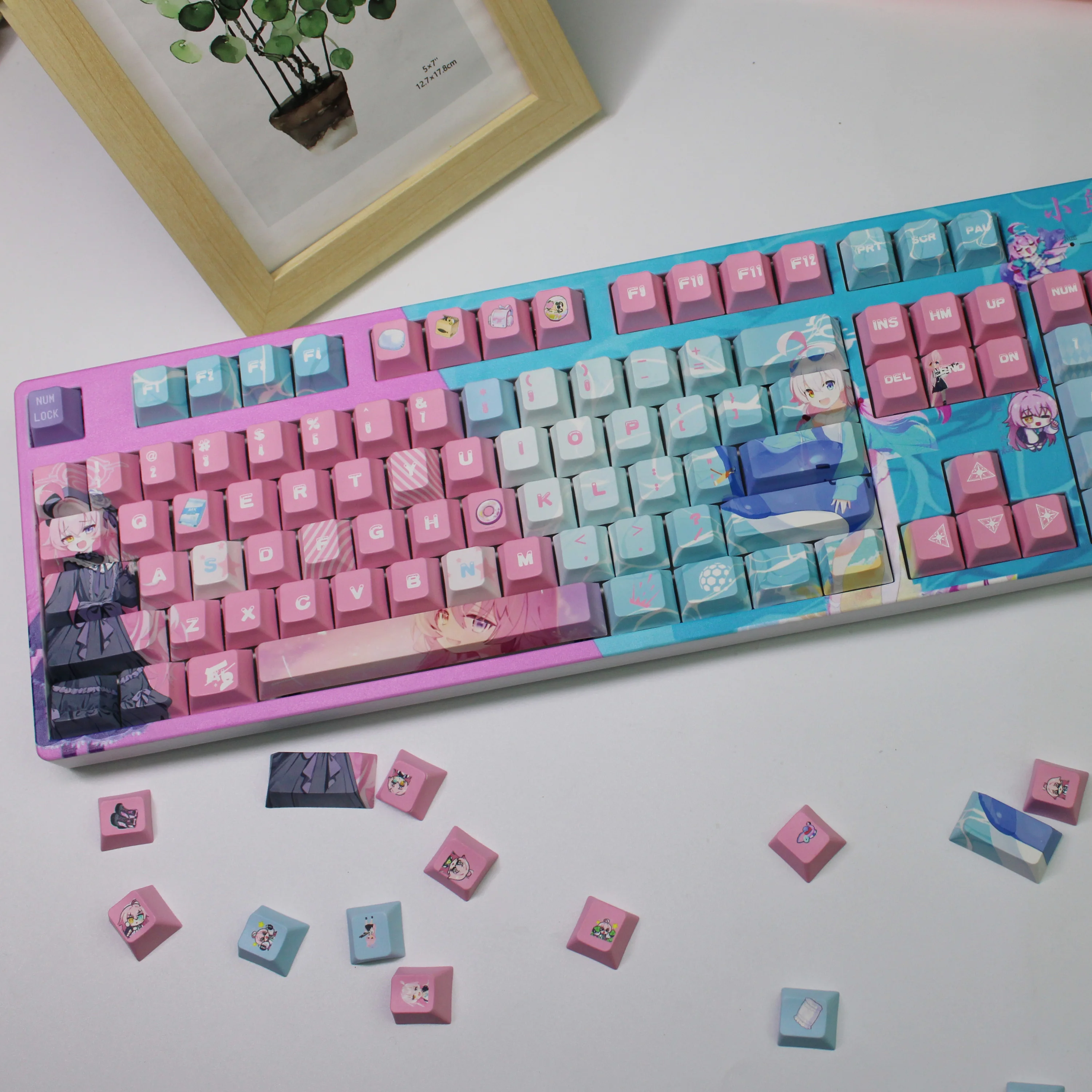 Takanashi Hoshino 128 Keycaps Blue Archive PBT DYE Sublimation Key Cover Cherry Cross MX Switch Key Caps for Mechanical Keyboard