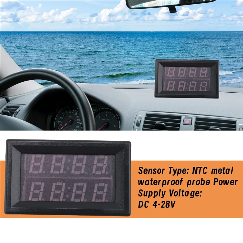 A93P Termometer Tampilan Digital LED Merah Ganda Sensor Suhu Tahan Air 0,56 Inci