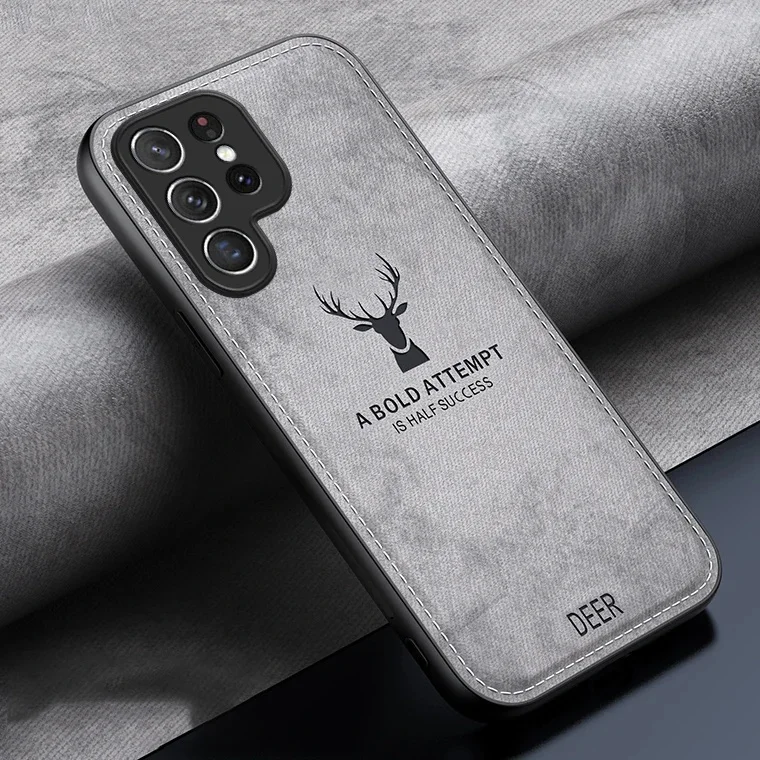 Retro Business Fabric Pattern Deer Case For Samsung S24 S23 S22 S21 Plus Ultra S20 FE Note 20 A14 A34 A32 A52 A54 A72 A71 A51