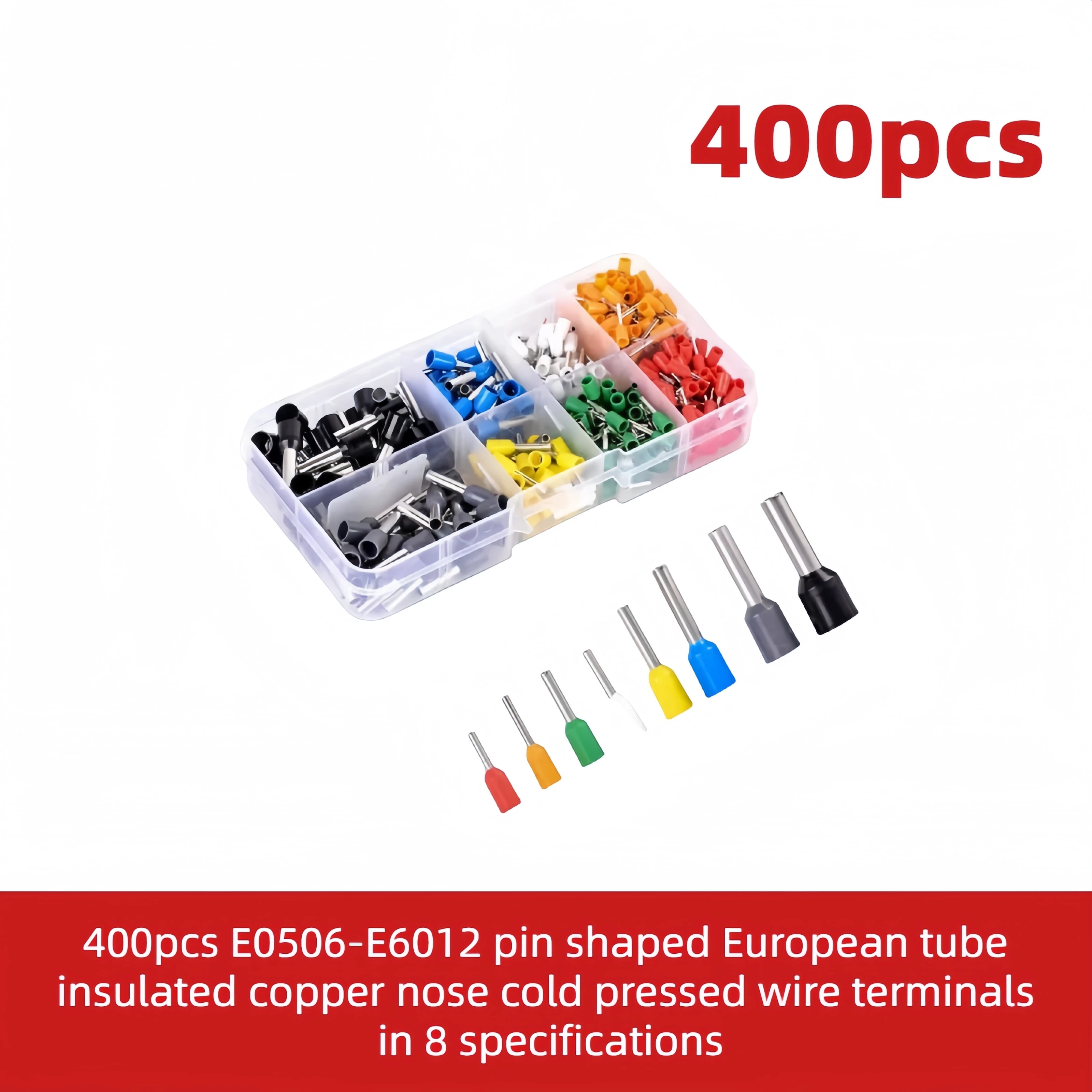 400 E0506-E6012 pin shaped European tube insulated copper nose cold pressed wire terminals in 8 specifications