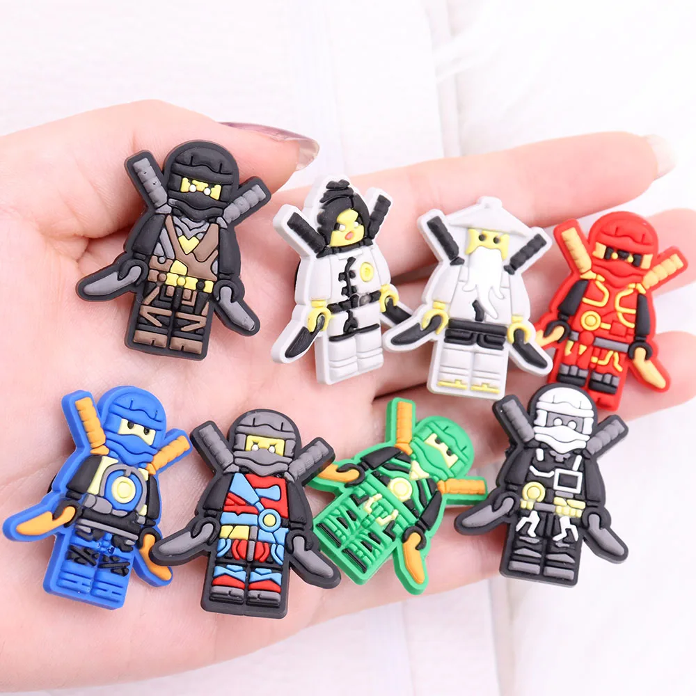 Hot Sale 1pcs Shoe Charms Cartoon Cool Masked Warrior PVC Accessories Garden Shoes Buckle Decorations Fit Kids X-mas Gift