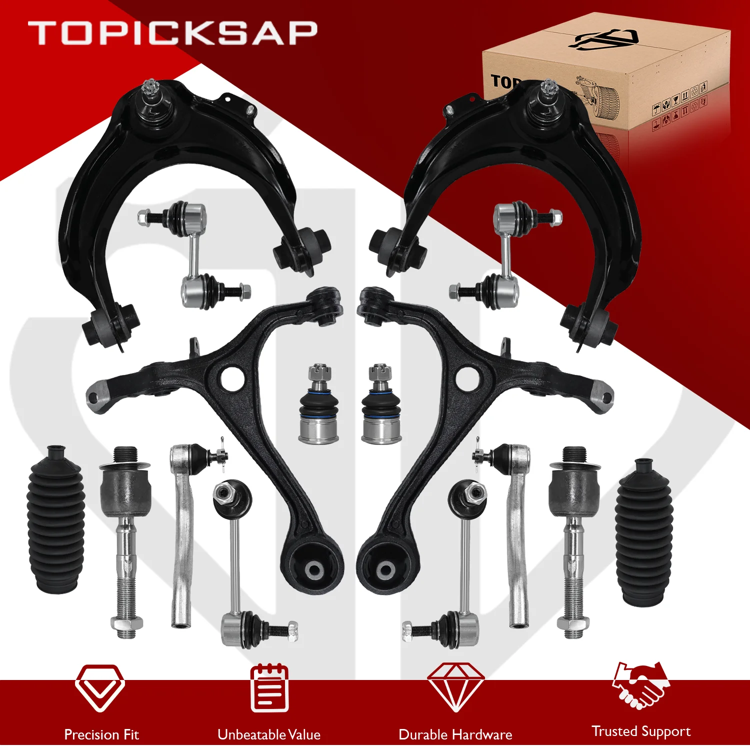 TOPICKSAP 16Pcs Front Upper Lower Control Arm Sway Bar End Link Tie Rod Ends Assembly Kit for Honda Accord Acura TSX 2003- 2008