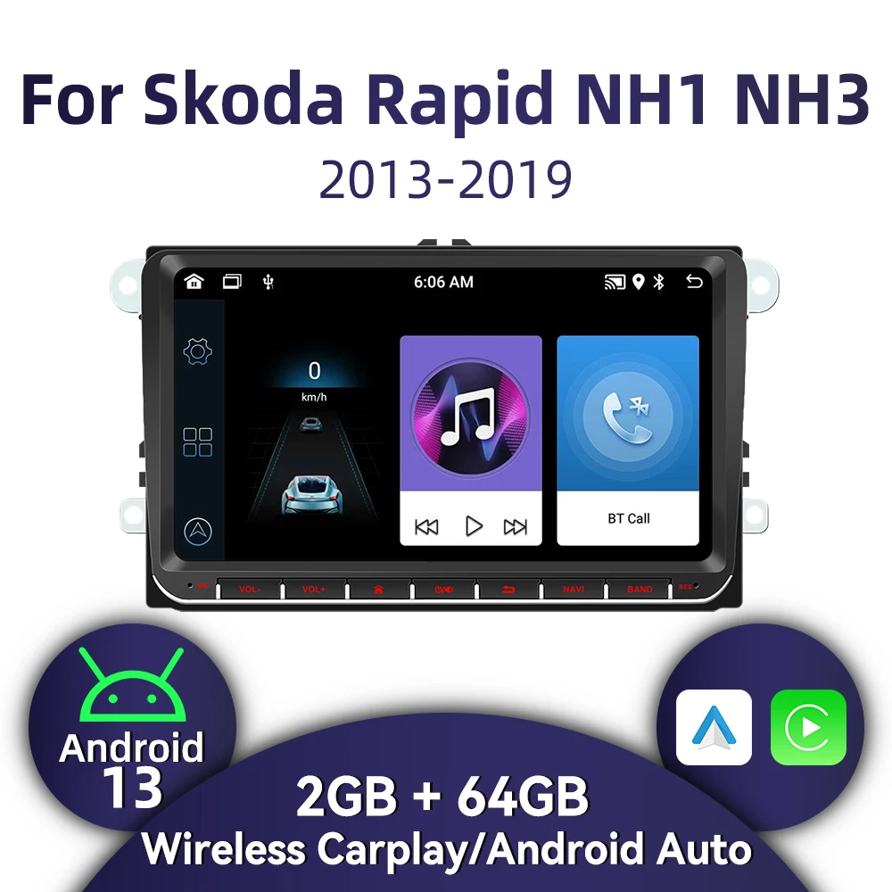 

2Din Android Radio for Skoda Rapid NH1 NH3 2013-2019 9" Screen Wireless Carplay Car Multimedia GPS Navigation Stereo Autoradio