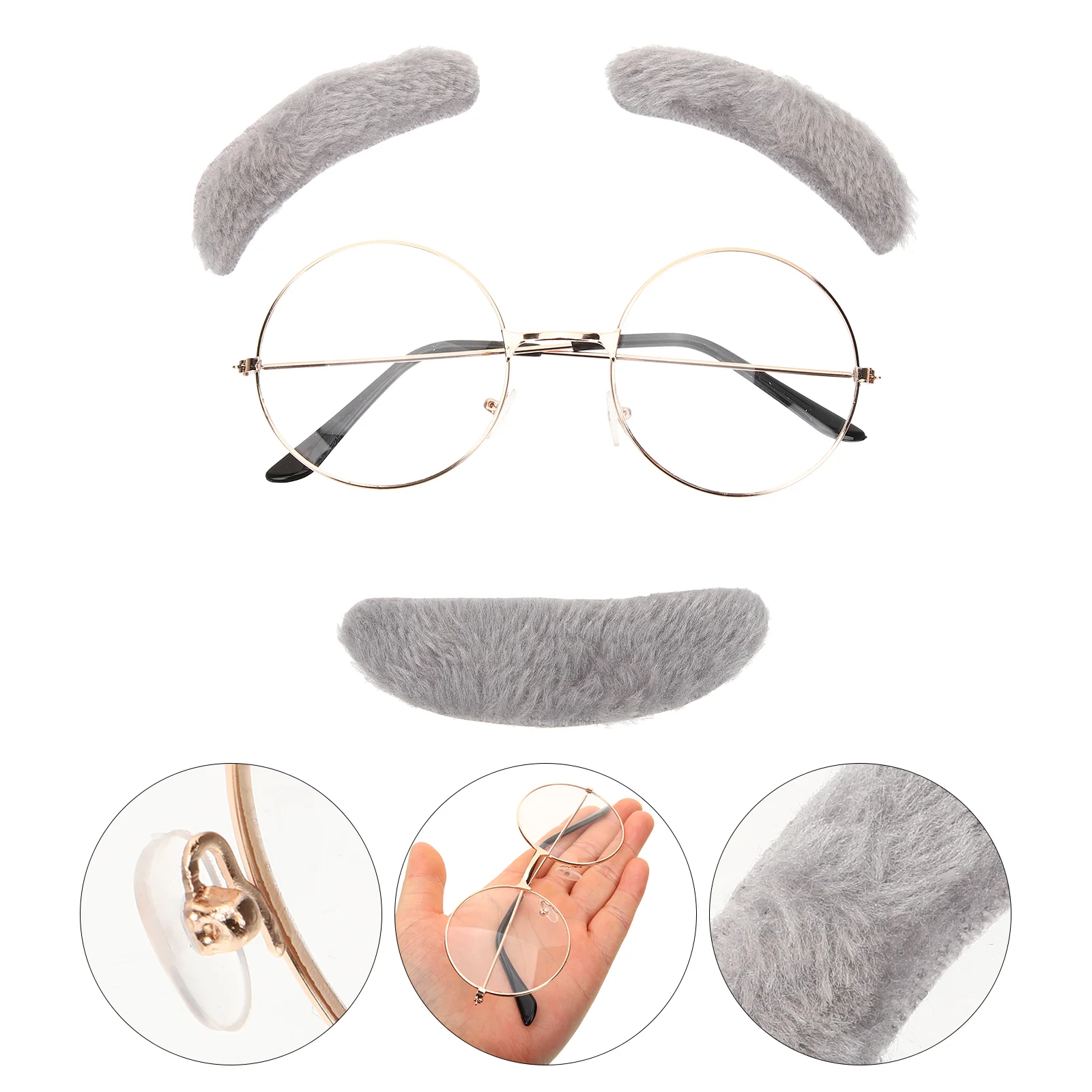 Kit de barba falsa con bigote, ropa para hombre, gafas para hombre mayor para niños, 100 días de escuela, máscara de disfraz, pelucas