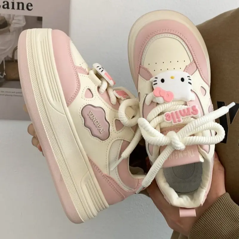 

Sanrio Hello Kitty осенние милые легкие нескользящие дышащие модные универсальные повседневные кроссовки на толстой подошве с героями мультфильмов для женщин