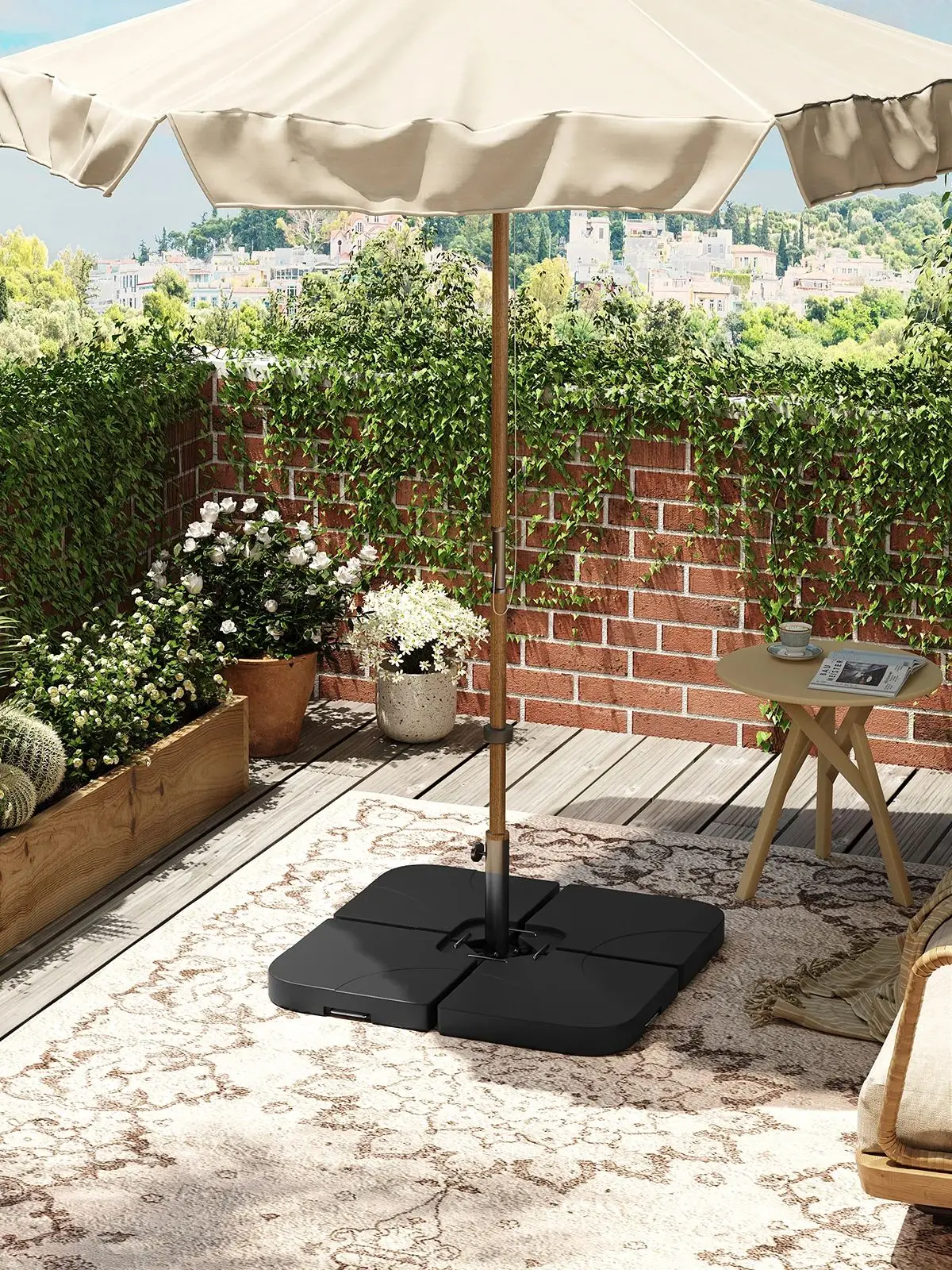 WOLTU Schwarzer Sonnenschirmständer mit Wasser-/Sandfüllung, quadratischer Sonnenschirmständer für den Garten, Hof, Strand, 60 l/80 kg