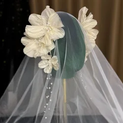 Ethereal French Crepe Flower with Crystal Tassel | Versatile Bridal Side Hairpiece for Wedding