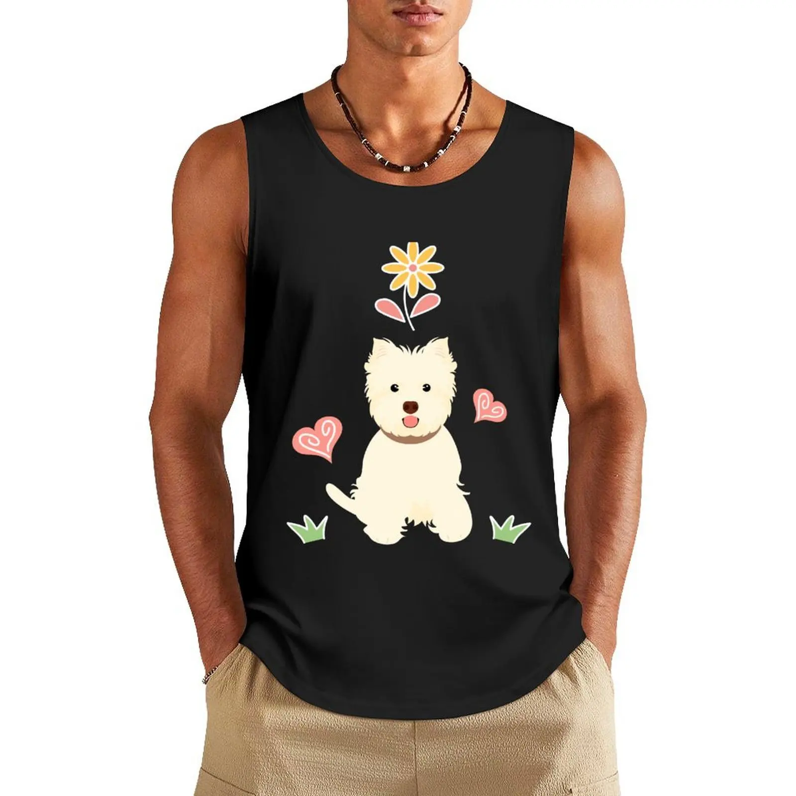 

Happy West Highland White Terrier Westie and Flower Tank Top summer 2025 singlet for men