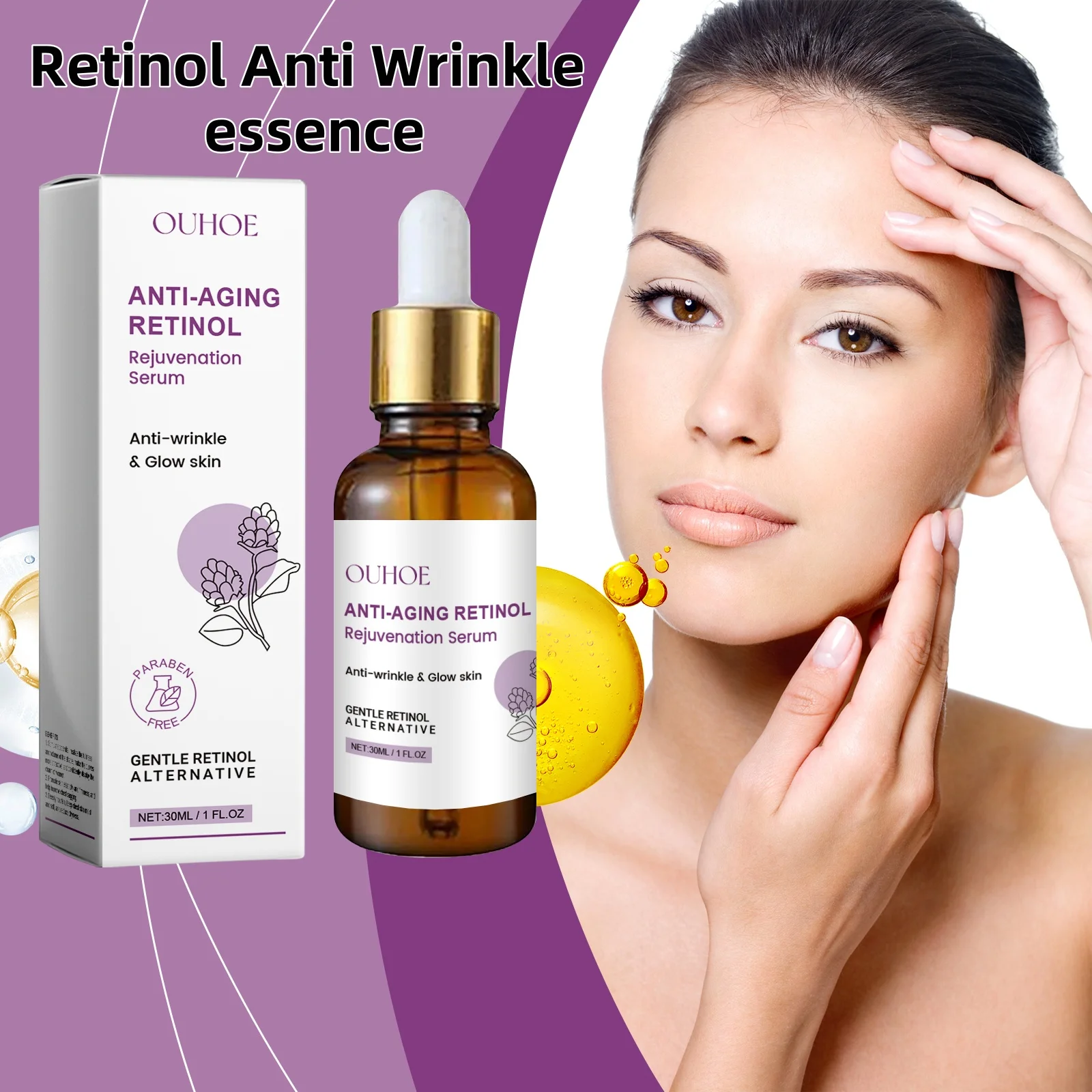 Retinol essence to weaken fine lines Vitamin E to lift, tighten, moisturize and repair facial skin Brighten skin care essence