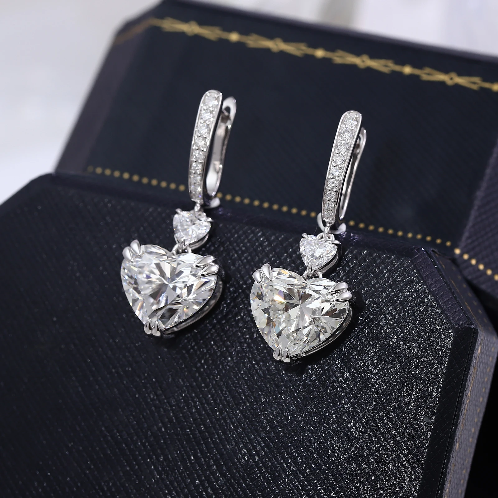 Provence Luxury Heart Hoop Earring KGold 7.0ct IGI EF/VS Lab Diamond Women's Wedding Drop Earring Fine jewelry Custom
