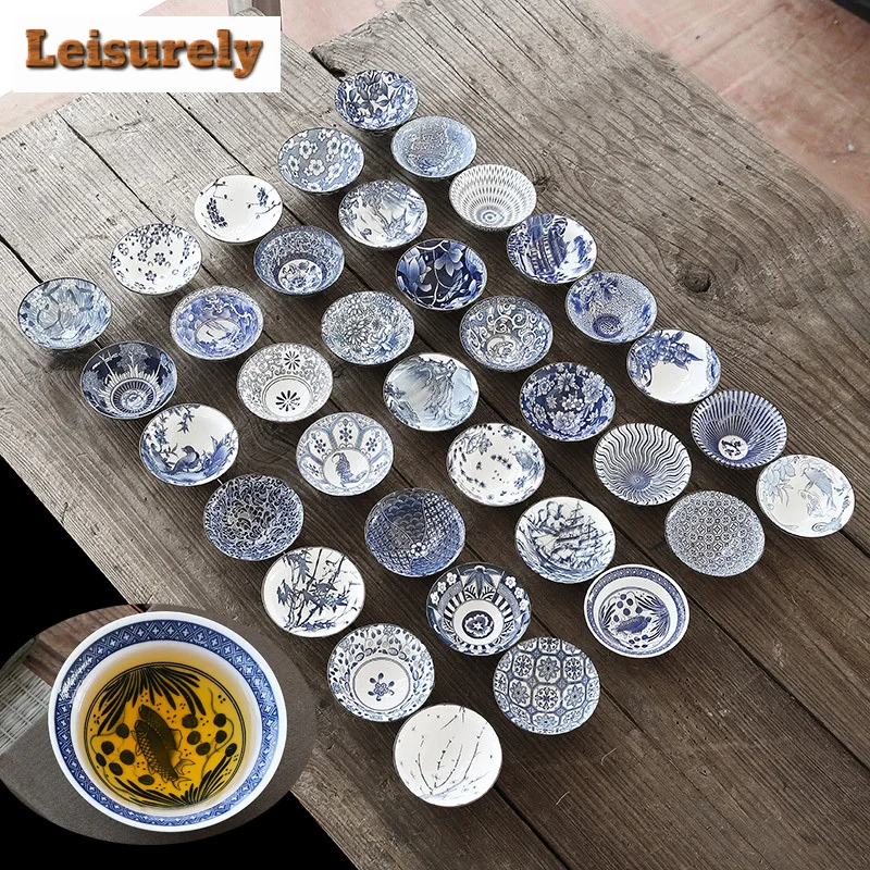 70ml Wykwintne niebiesko-białe porcelanowe filiżanki do herbaty Ręcznie malowany kubek mistrzowski Bambusowy kapelusz Miska na herbatę Gość Kubki degustacyjne Akcesoria do herbaty