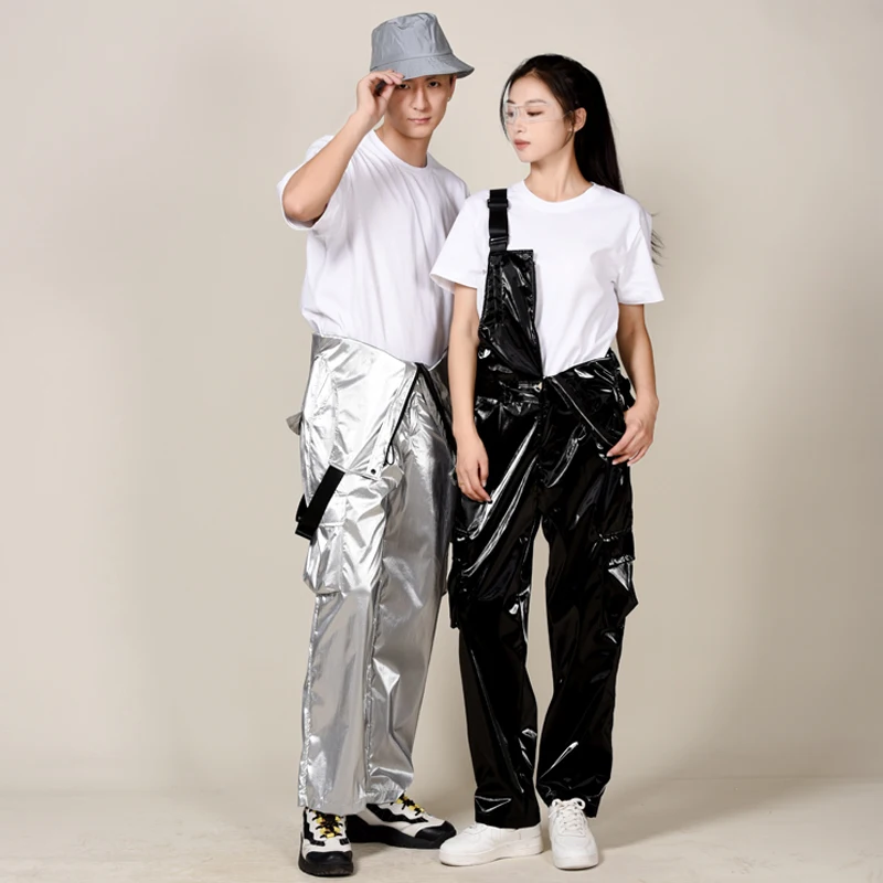 Silver Black Hip Hop Dance Overalls Women Jazz Dance Costume Men Street Dance Suits Stage Rave Outfit Bar Dj Ds Clubwear XS8558