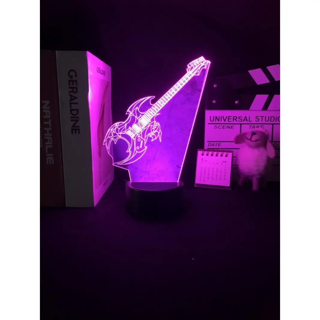 Luz de noche Led de guitarra eléctrica con botón táctil, 7 luces de mesa coloridas, ilusión Musical, lámpara de escritorio 3D para decoración de habitación, regalo