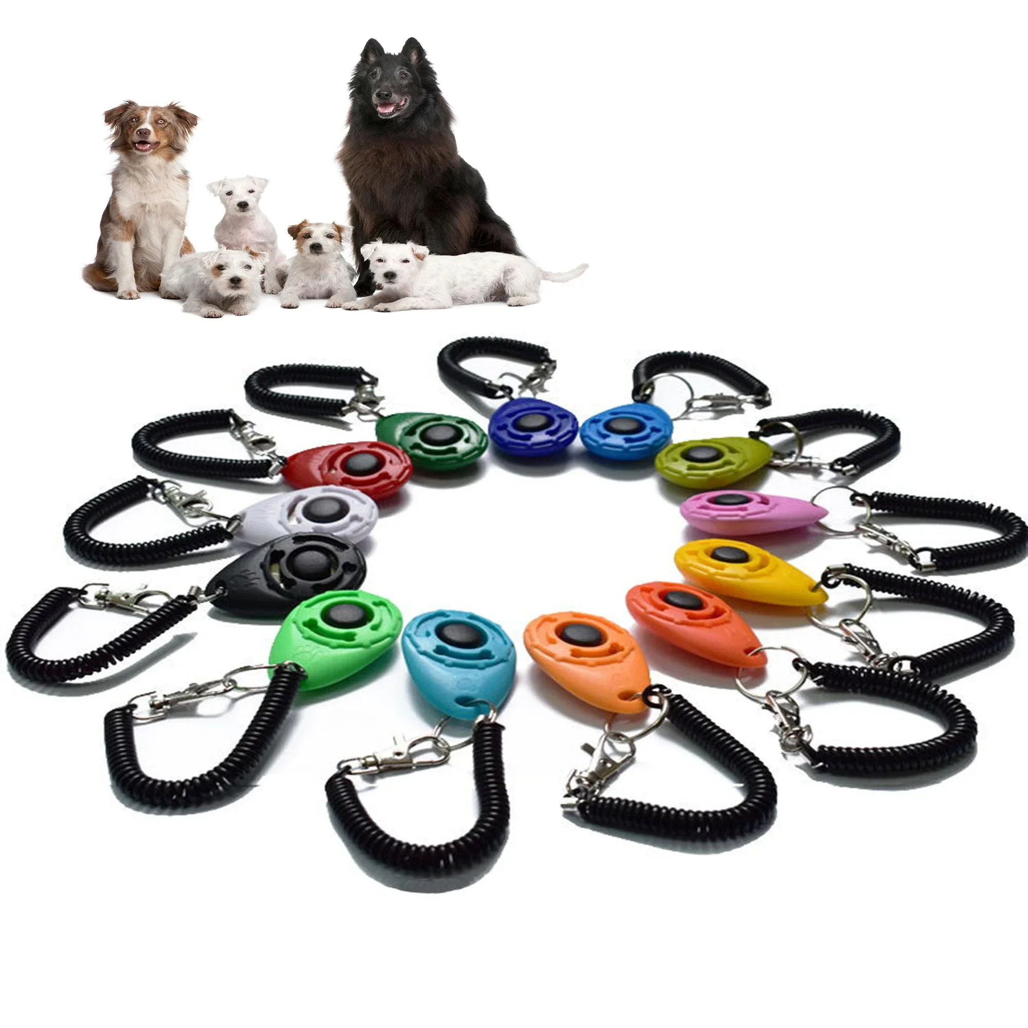 2 in 1 Dog Training Clicker Pet Plastic New Dogs Click Trainer Aid Tools Adjustable Wrist Strap Sound Key Chain Dog Supplies