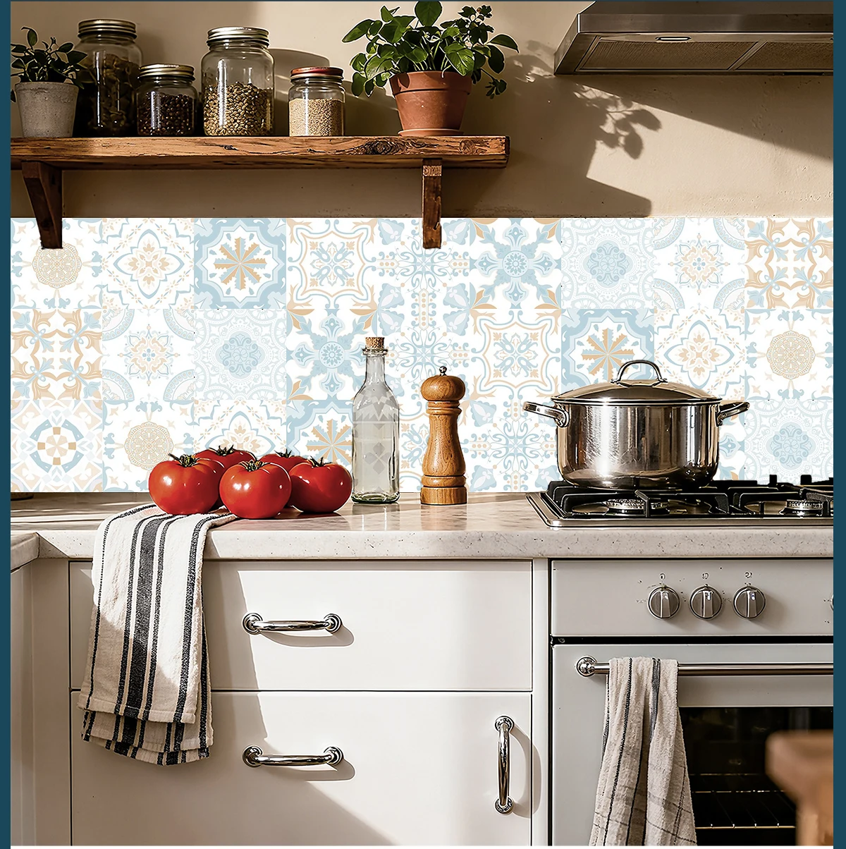 Grey Vintage Floral Tile Stickers Self Adhesive Waterproof Decals Cabinet Kitchen Bath Home Renovation Wall Backsplash Decor