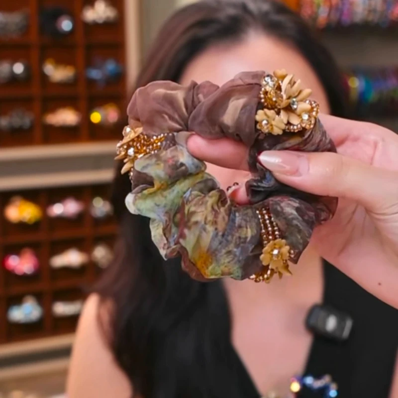 

New Flower Fabric Large Intestine Hair Band Femininity Versatile Headrope Ponytail Hair Accessories Head Flower Scrunchie Pack