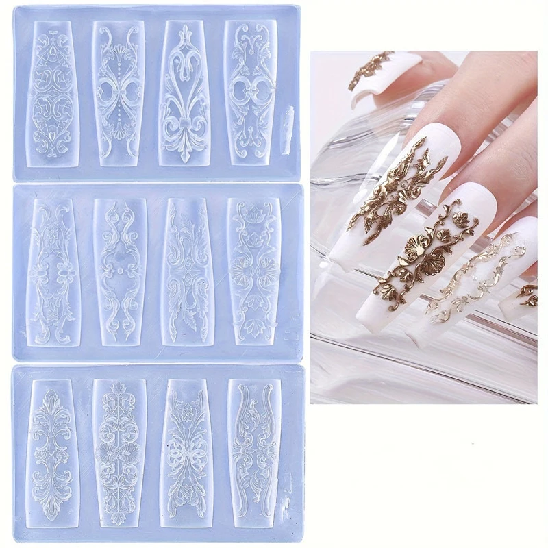Nail Mold Silicone Retro Pattern Nail Art Decorations Baroque Style Relief Design Nail Art Template Stereoscopic Manicure Tools