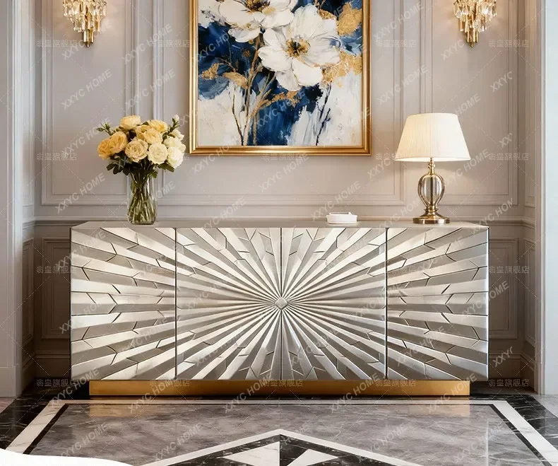 

light luxury solid wood entrance decorative cabinet champagne living room storage cabinet dining side cabinet