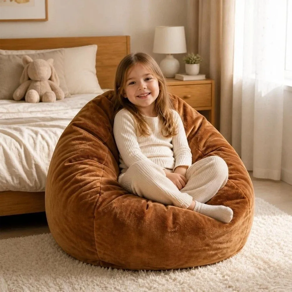Versatile Plush Fabric Bean Bag Chair Cover Washable Removable Puff Couch Cover No Filling Soft Beanbag Pouf Doll Storage