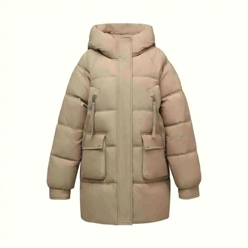 Winterparka voor dames met patchwork, pure kleur, meerdere zakken, gewatteerde jas met ritssluiting voor dames, veelzijdige damesjas met capuchon