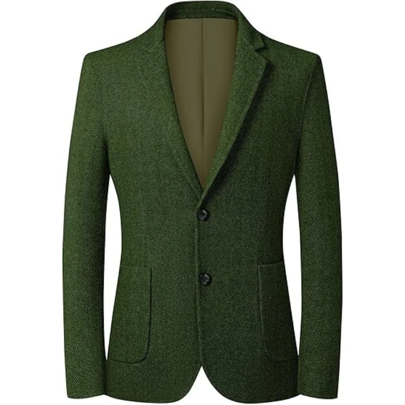 

Mens Herringbone Tweed Blazer Vintage Sport Coat Jacket 2 Button Casual Wedding Groomsmen Prom Suit