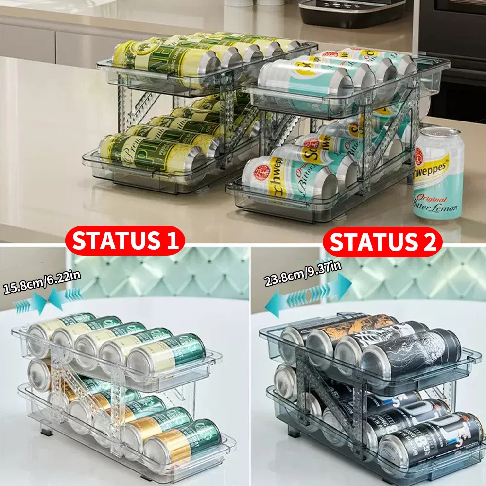 Expandable beverage storage box, transparent double-layer can storage rack, refrigerator can stacking storage rack
