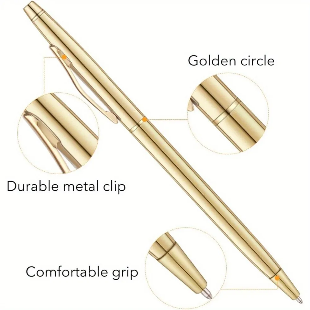 Schlanke, einziehbare Metallic-Kugelschreiber, schmale Kugelschreiber, schwarze Tintenstifte, Metallstifte-Set für das Geschäftsbüro – Detail 3