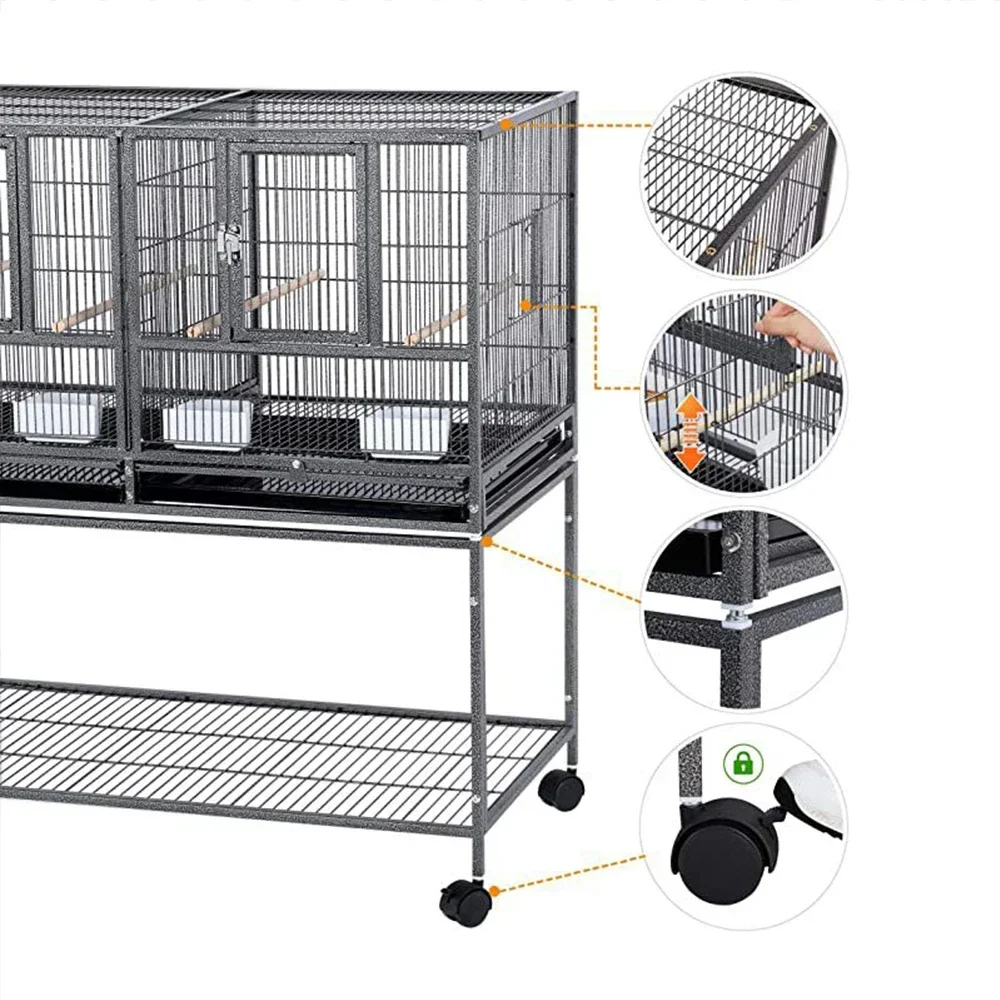 Luxury Three Floors Foldable Metal Parrot House Big Size Breeding Large Bird Cage with Tray Feeding Box Movable