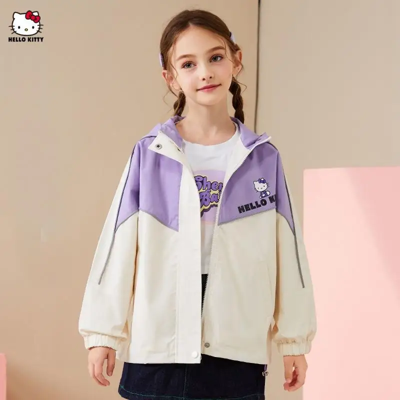 

Sanrio Hello Kitty пальто для девочек весна осень куртка на молнии с капюшоном в твердом корпусе Kawaii аниме мультфильм мода новый стиль повседневная одежда