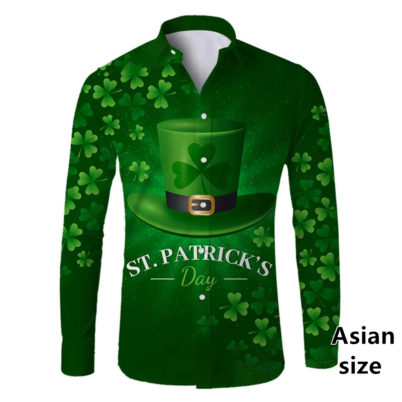 St. Patrick's Day 3D Printed Lucky Four Leaf Clover Men Long Sleeve Shirts Irish Spring Women Blouse Harajuku Y2k Button Shirts