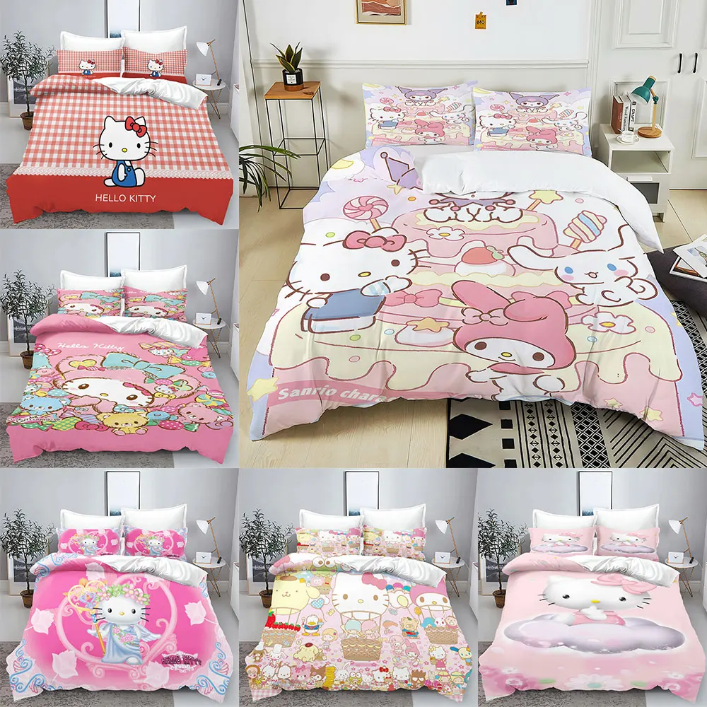 

Sanrio Hello Kitty Bedding Sets Cartoon Cinnamoroll Comforter Cover Bed Cover Duvet Cover Pillow Case 2-3 Pieces Sets Home Decor