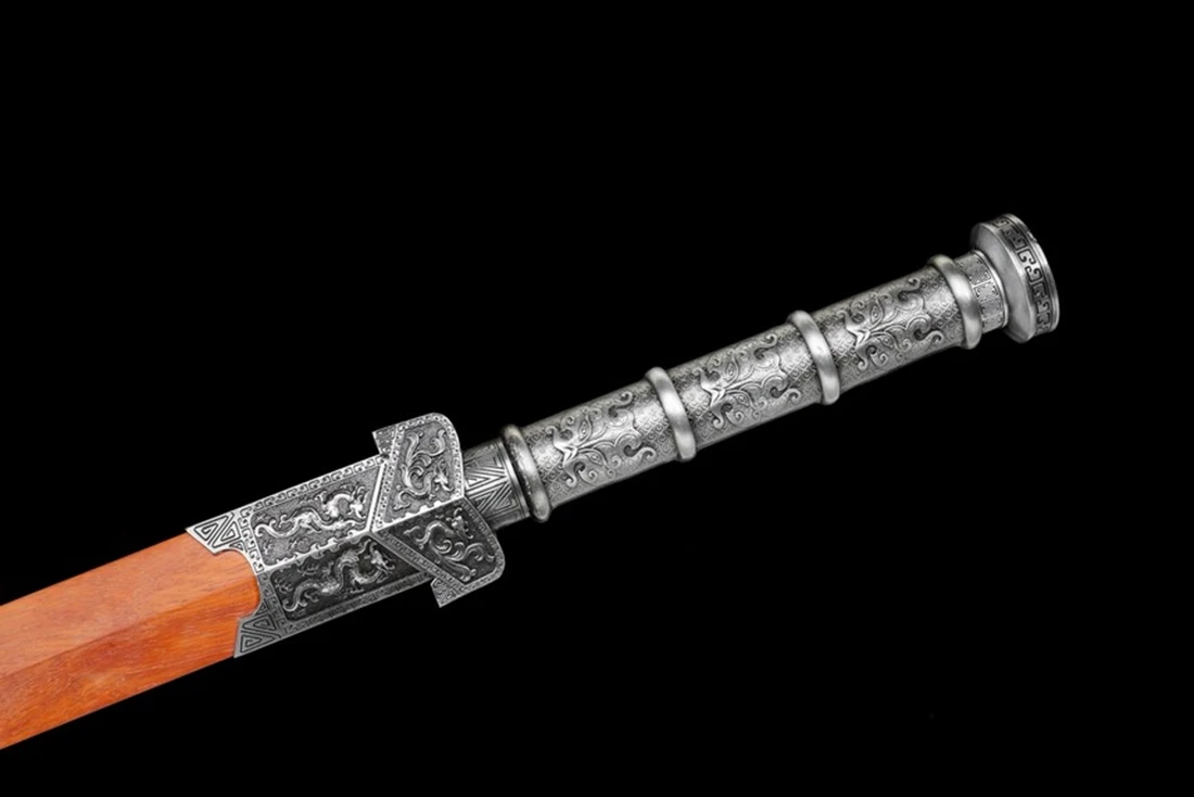Metal Handle Chinese Kungfu Handmade Sword Damascus Folded Steel Blade Double Edge Wushu Real Swords Han Dynasty Dragon Jian ﻿ - view 3