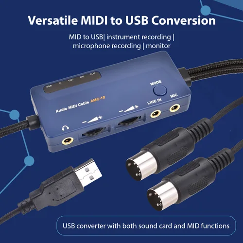 Imagen 1 del producto DOREMiDi-Adaptador de Cable MIDI de interfaz MIDI A, para edición de seguimiento de grabación, Cable MIDI de Audio, convertidor USB, reverb incorporado