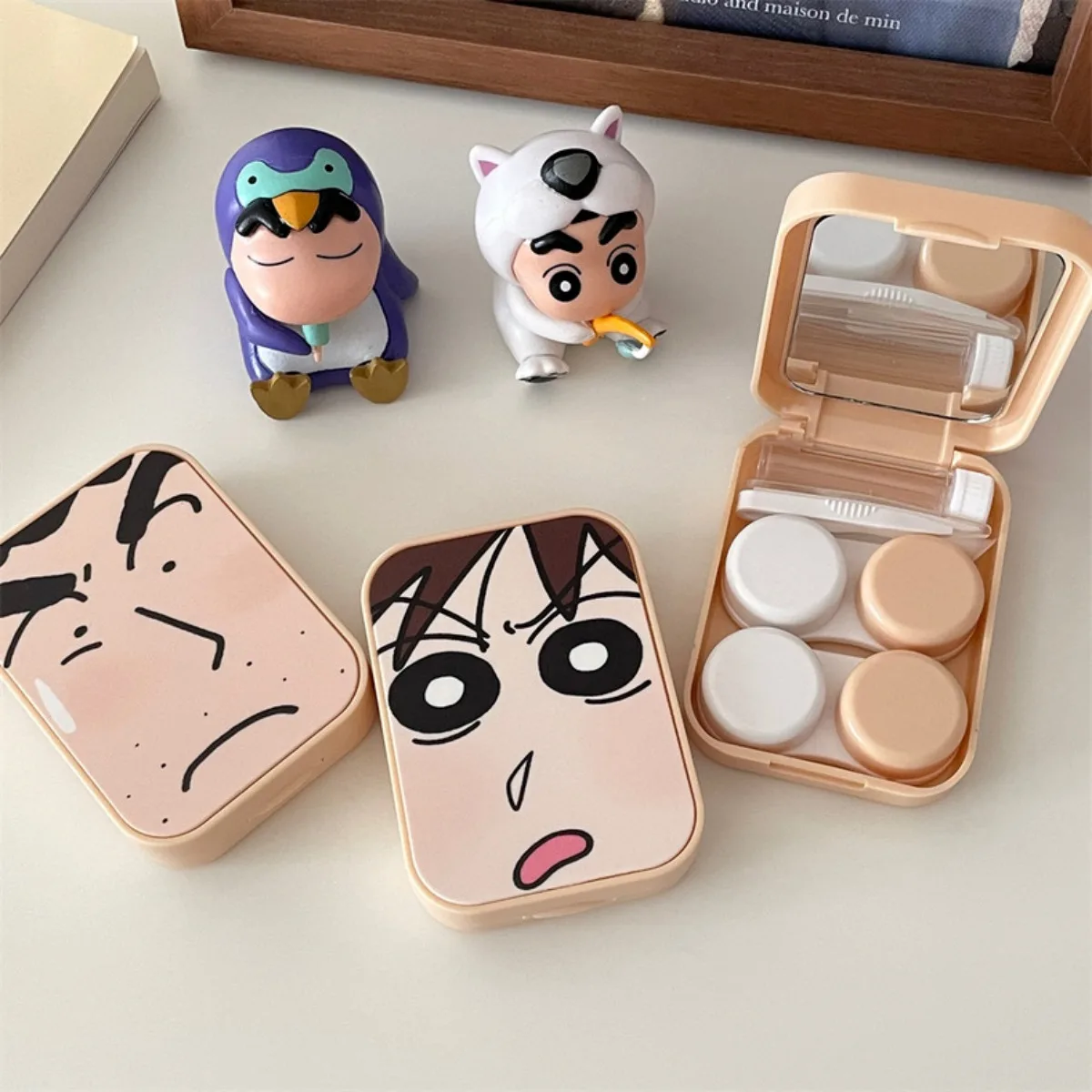 Nuevas figuras de anime de Crayon Shin-chan, estuches para lentes de contacto de dibujos animados, caja de almacenamiento multipack, estuche para lentes de contacto, accesorios para gafas, regalo