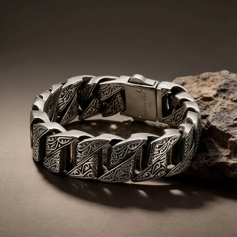 Chunky Stainless Steel Bracelets for Men Boys,20/21/22/23CM Silver Color Watch Punk Bracelet,Luxuly Jewelry Gifts