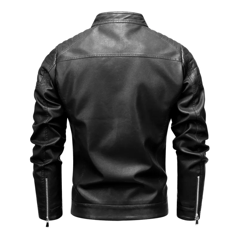 MaiDangDi-chaqueta de cuero de motocicleta para hombre, chaqueta de moda de gran tamaño, cuello levantado, ocio, primavera y otoño, nueva cremallera