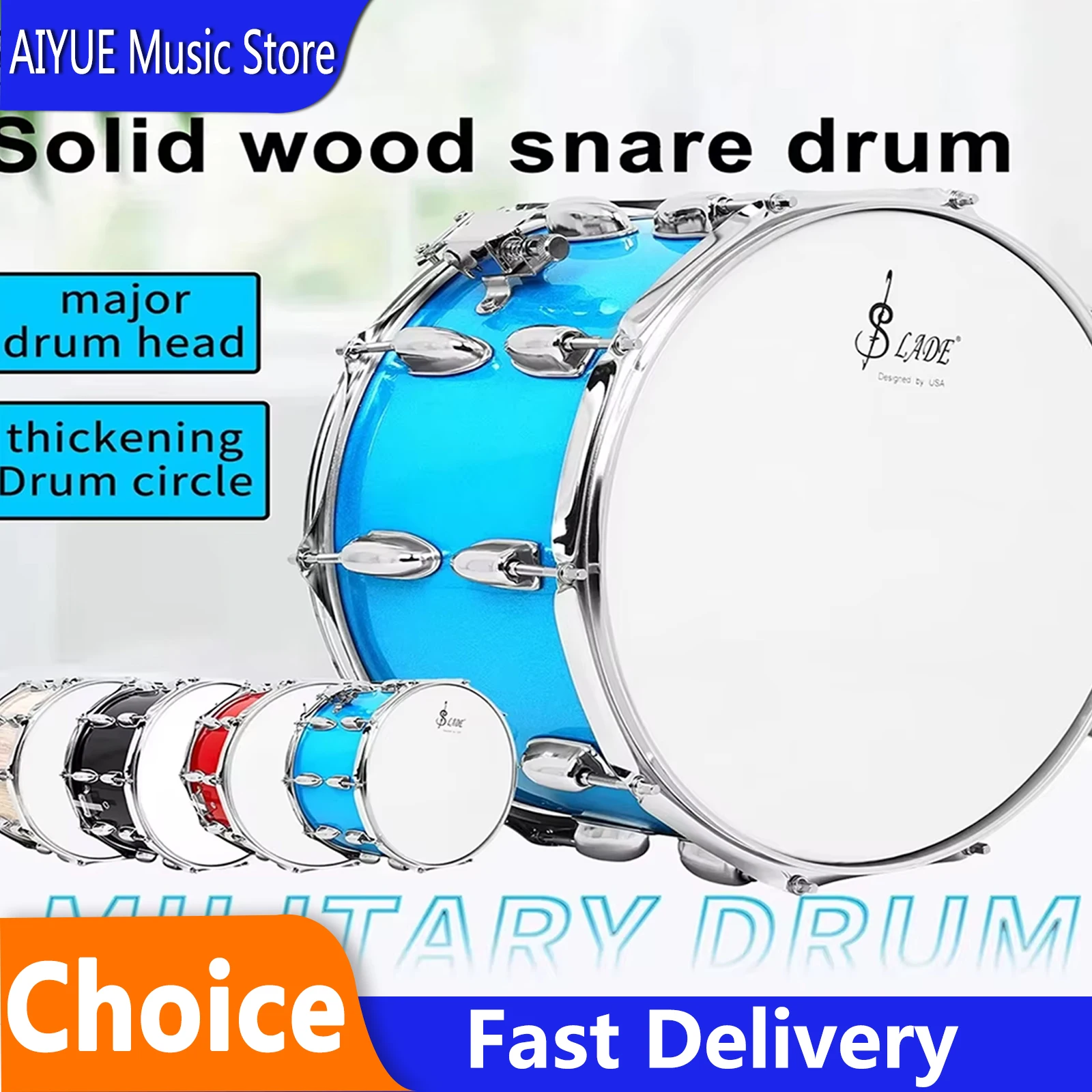 

SLADE 8 Inch Snare Drum Solid Wood Multi-Color Available Snare Drum Set Band Performance Percussion Instrument With Parts