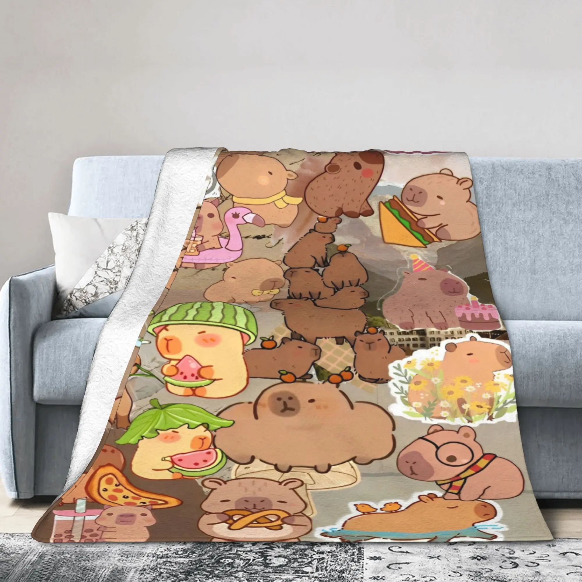 Cute Capybara Blanket  Fuzzy Throw Blankets Bedroom Sofa Decoration Soft Warm Bedspreads