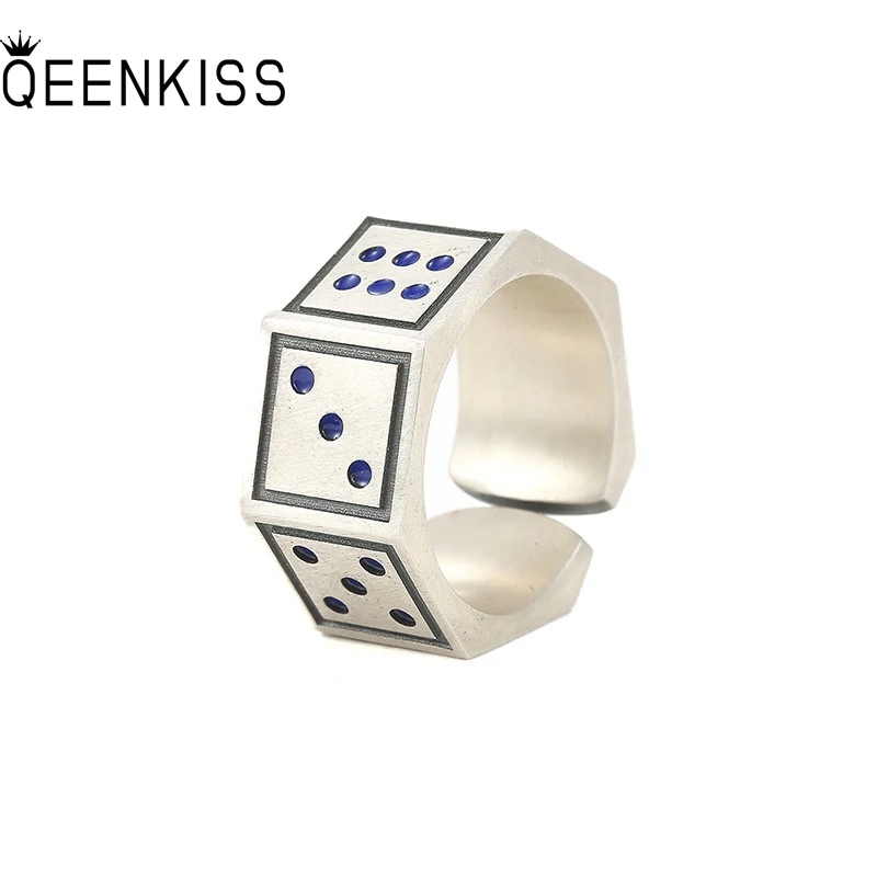 

QEENKISS 925 Sterling Silver Vintage Dice Rings for Men Birthday Wedding Party Christmas Father Groom Boyfriend Gifts RG7087