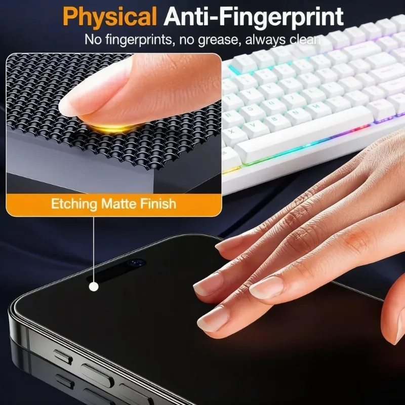 4PCS Protector de pantalla de privacidad de cerámica mate para iPhone 17 16 15 14 13 12 11 Pro Max Antiespía Antirrayas Antihuellas 6